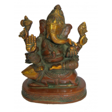 Brass Ganesh with Rat Statue (18cm x 2kg)